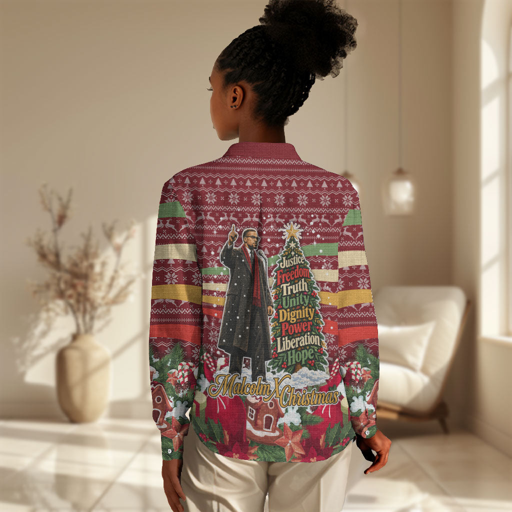 Malcolm X Peace And Liberation Christmas Women Casual Shirt Pattern Pan African Colors Xmas Holiday