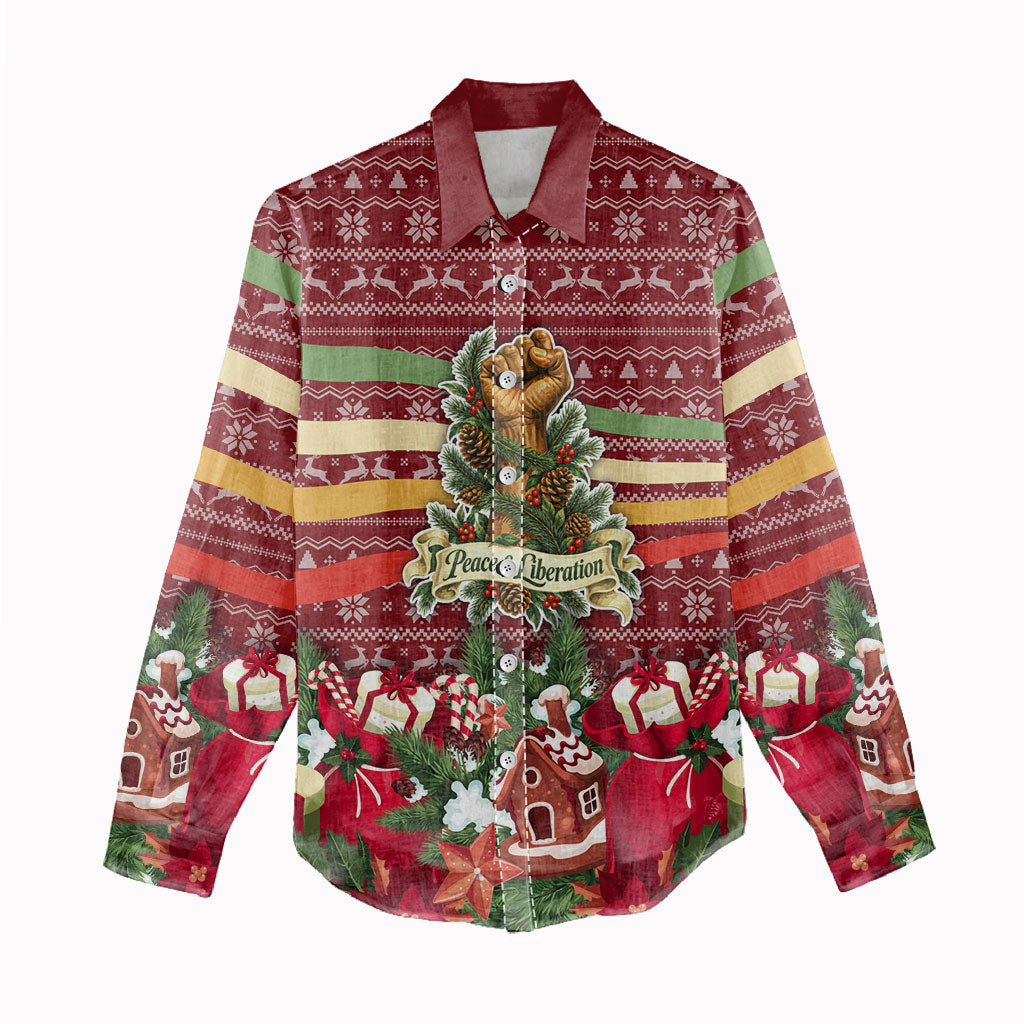 Malcolm X Peace And Liberation Christmas Women Casual Shirt Pattern Pan African Colors Xmas Holiday
