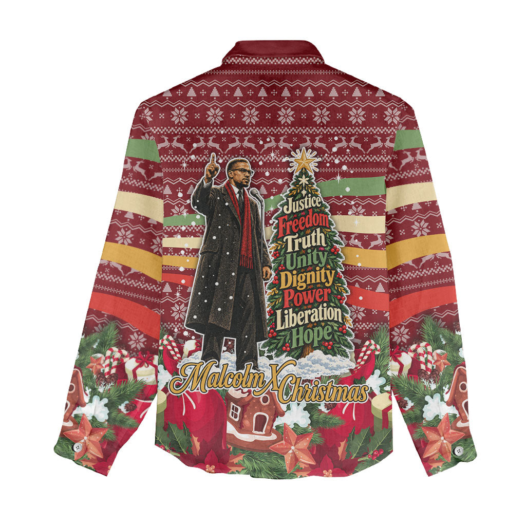 Malcolm X Peace And Liberation Christmas Women Casual Shirt Pattern Pan African Colors Xmas Holiday