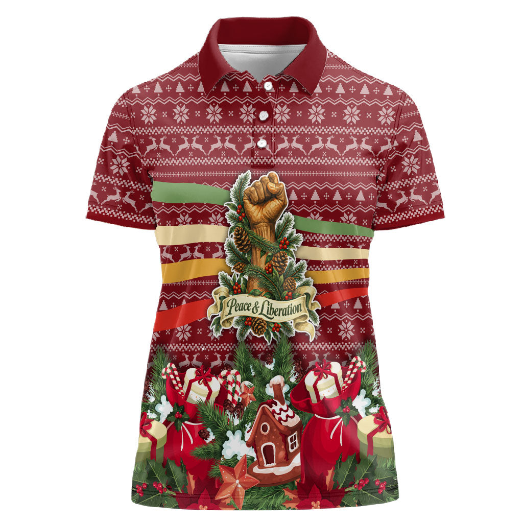 Malcolm X Peace And Liberation Christmas Women Polo Shirt Pattern Pan African Colors Xmas Holiday