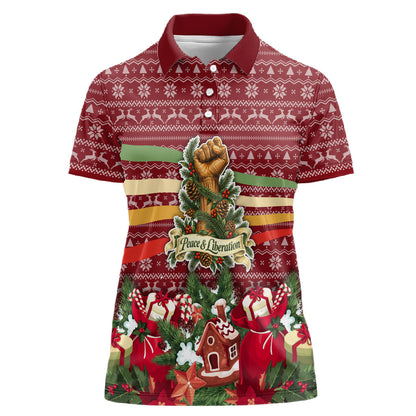 Malcolm X Peace And Liberation Christmas Women Polo Shirt Pattern Pan African Colors Xmas Holiday
