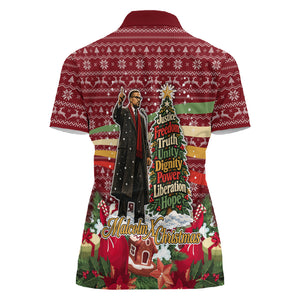 Malcolm X Peace And Liberation Christmas Women Polo Shirt Pattern Pan African Colors Xmas Holiday