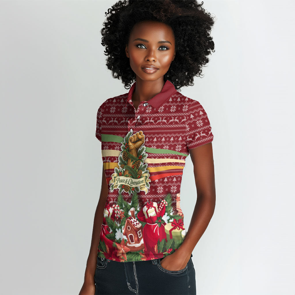 Malcolm X Peace And Liberation Christmas Women Polo Shirt Pattern Pan African Colors Xmas Holiday