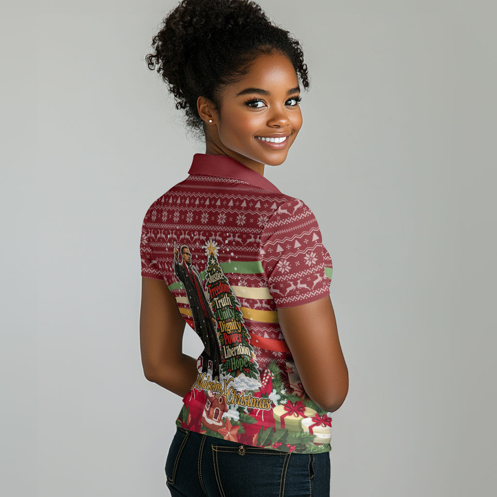 Malcolm X Peace And Liberation Christmas Women Polo Shirt Pattern Pan African Colors Xmas Holiday