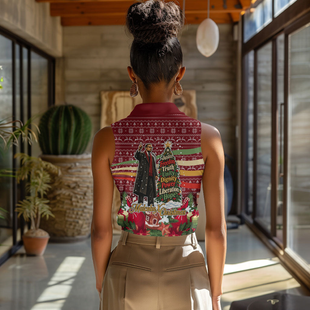 Malcolm X Peace And Liberation Christmas Women Sleeveless Polo Shirt Pattern Pan African Colors Xmas Holiday