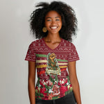 Malcolm X Peace And Liberation Christmas Women V-Neck T-Shirt Pattern Pan African Colors Xmas Holiday