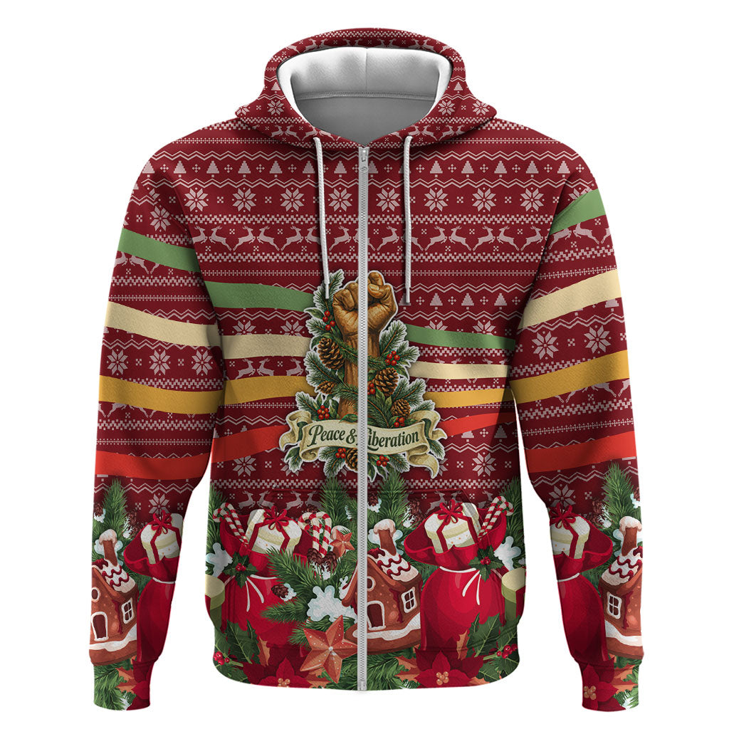 Malcolm X Peace And Liberation Christmas Zip Hoodie Pattern Pan African Colors Xmas Holiday