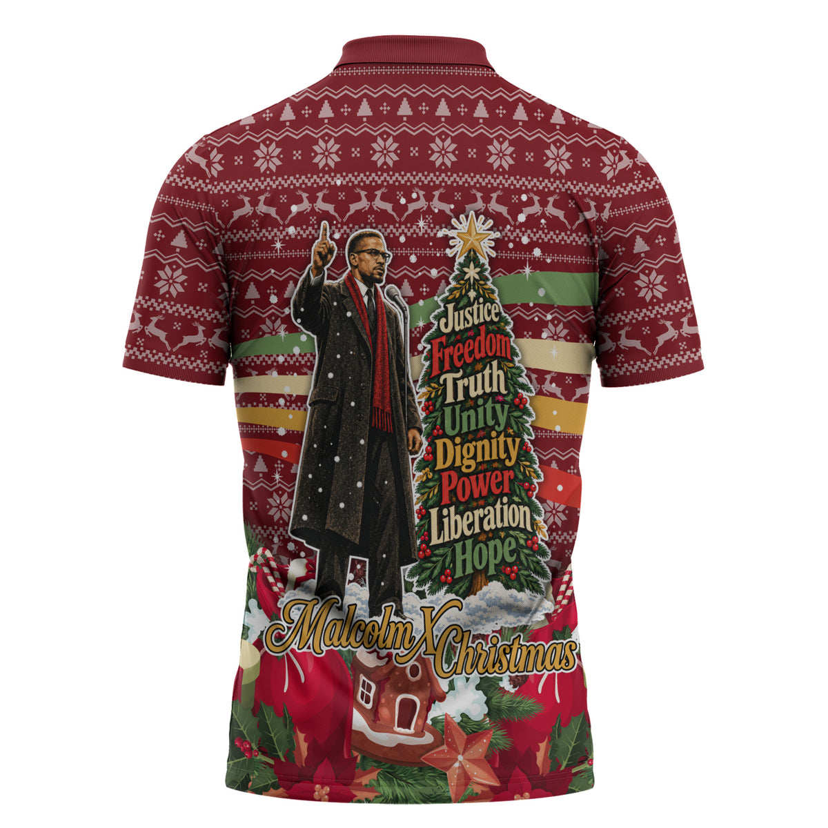 Malcolm X Peace And Liberation Christmas Zipper Polo Shirt Pattern Pan African Colors Xmas Holiday