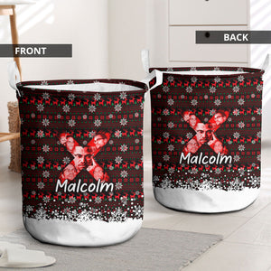 Malcolm X Christmas Laundry Basket Retro Knitted Pattern Holiday Wreath Civil Rights Leader