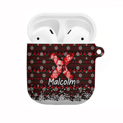 Malcolm X Christmas AirPods Case Retro Knitted Pattern Holiday Wreath Civil Rights Leader