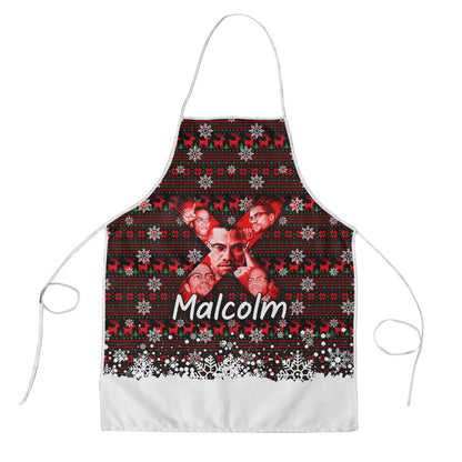Malcolm X Christmas Apron Retro Knitted Pattern Holiday Wreath Civil Rights Leader