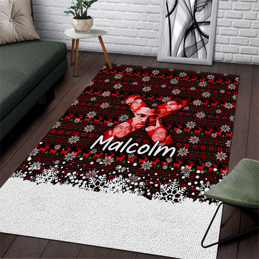Malcolm X Christmas Area Rug Retro Knitted Pattern Holiday Wreath Civil Rights Leader
