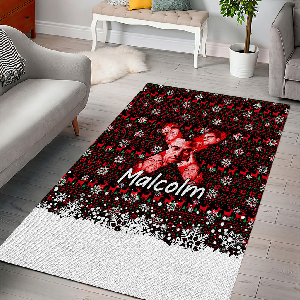 Malcolm X Christmas Area Rug Retro Knitted Pattern Holiday Wreath Civil Rights Leader