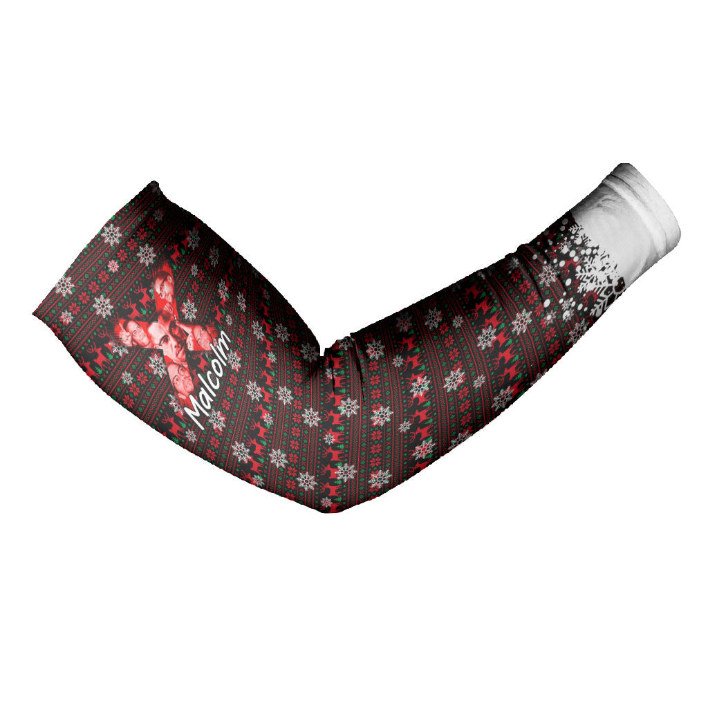 Malcolm X Christmas Arm Sleeves Retro Knitted Pattern Holiday Wreath Civil Rights Leader