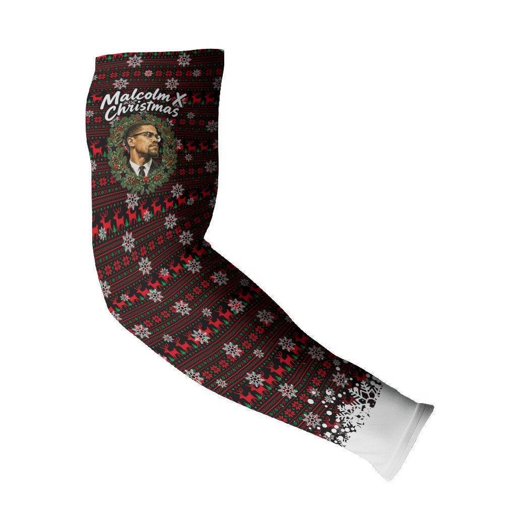 Malcolm X Christmas Arm Sleeves Retro Knitted Pattern Holiday Wreath Civil Rights Leader