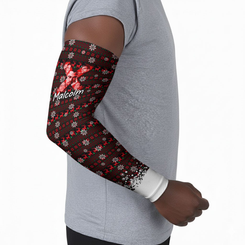 Malcolm X Christmas Arm Sleeves Retro Knitted Pattern Holiday Wreath Civil Rights Leader