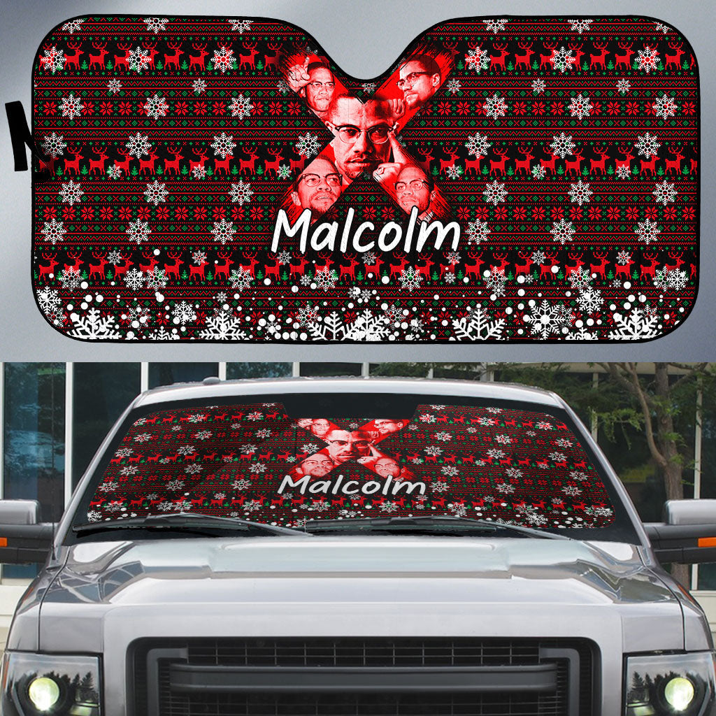 Malcolm X Christmas Auto Sun Shade Retro Knitted Pattern Holiday Wreath Civil Rights Leader