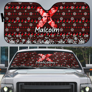 Malcolm X Christmas Auto Sun Shade Retro Knitted Pattern Holiday Wreath Civil Rights Leader