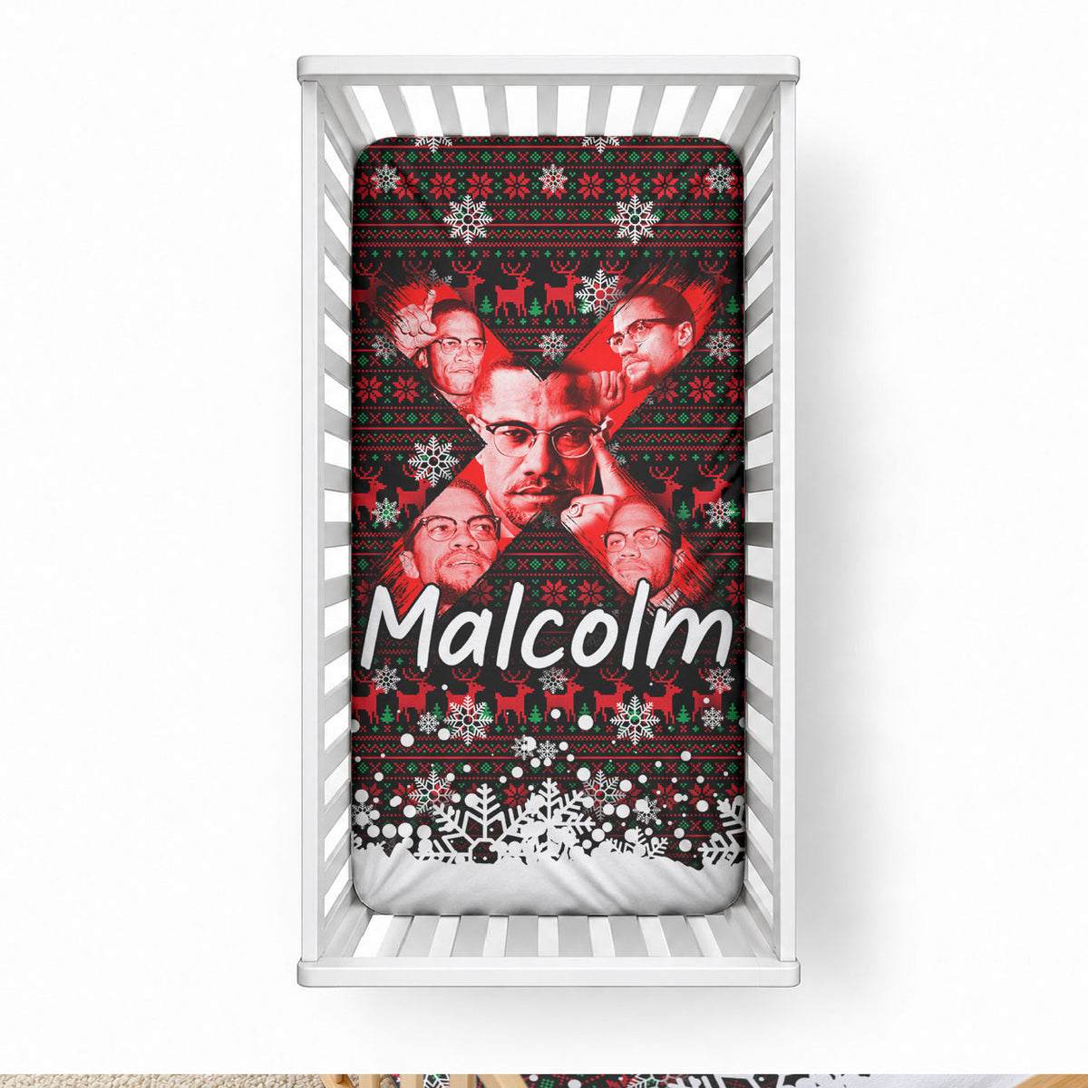 Malcolm X Christmas Baby Bed Cover Retro Knitted Pattern Holiday Wreath Civil Rights Leader