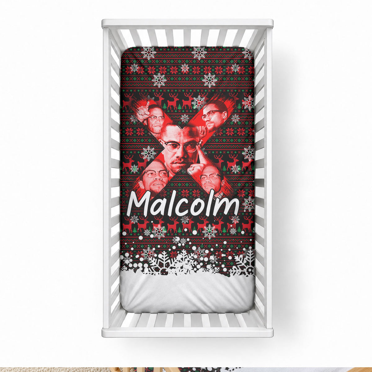 Malcolm X Christmas Baby Bed Cover Retro Knitted Pattern Holiday Wreath Civil Rights Leader