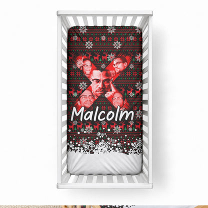 Malcolm X Christmas Baby Bed Cover Retro Knitted Pattern Holiday Wreath Civil Rights Leader