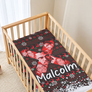 Malcolm X Christmas Baby Bed Cover Retro Knitted Pattern Holiday Wreath Civil Rights Leader