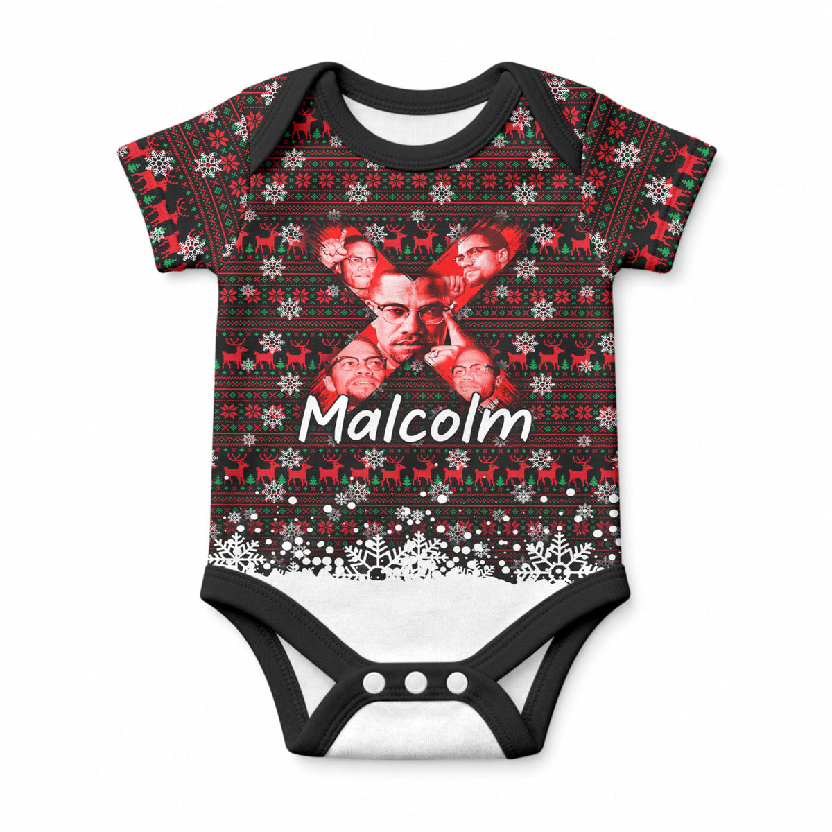 Malcolm X Christmas Baby Onesie Retro Knitted Pattern Holiday Wreath Civil Rights Leader
