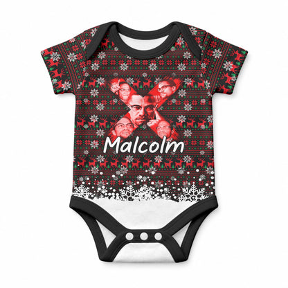 Malcolm X Christmas Baby Onesie Retro Knitted Pattern Holiday Wreath Civil Rights Leader