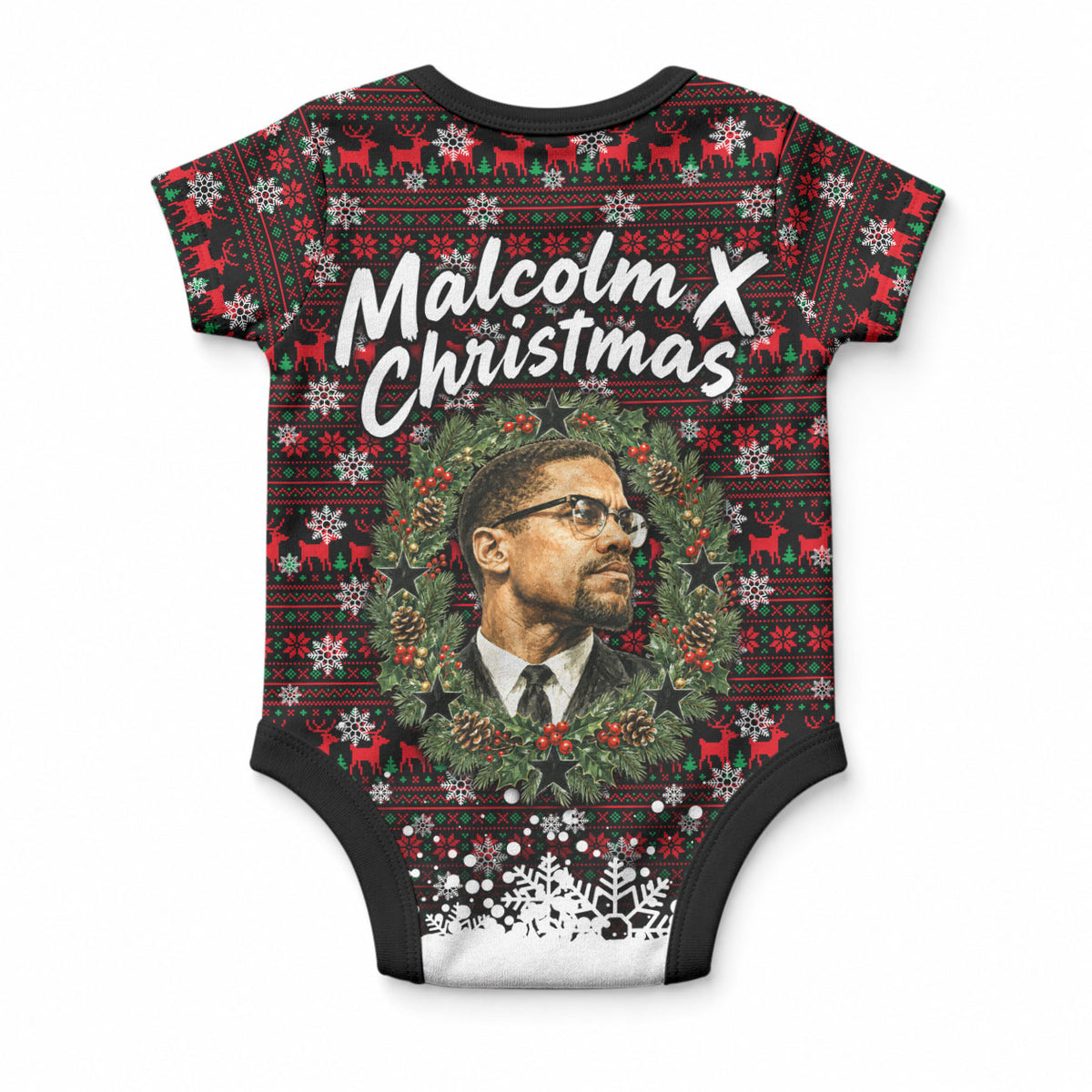Malcolm X Christmas Baby Onesie Retro Knitted Pattern Holiday Wreath Civil Rights Leader