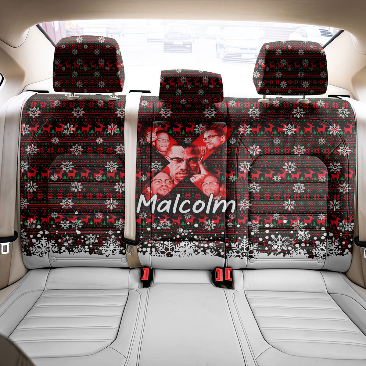 Malcolm X Christmas Back Car Seat Cover Retro Knitted Pattern Holiday Wreath Civil Rights Leader