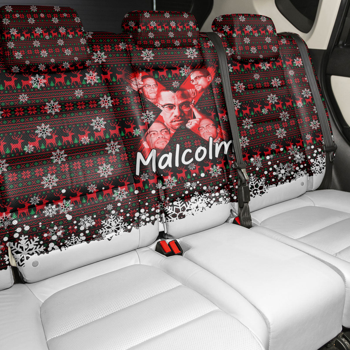 Malcolm X Christmas Back Car Seat Cover Retro Knitted Pattern Holiday Wreath Civil Rights Leader
