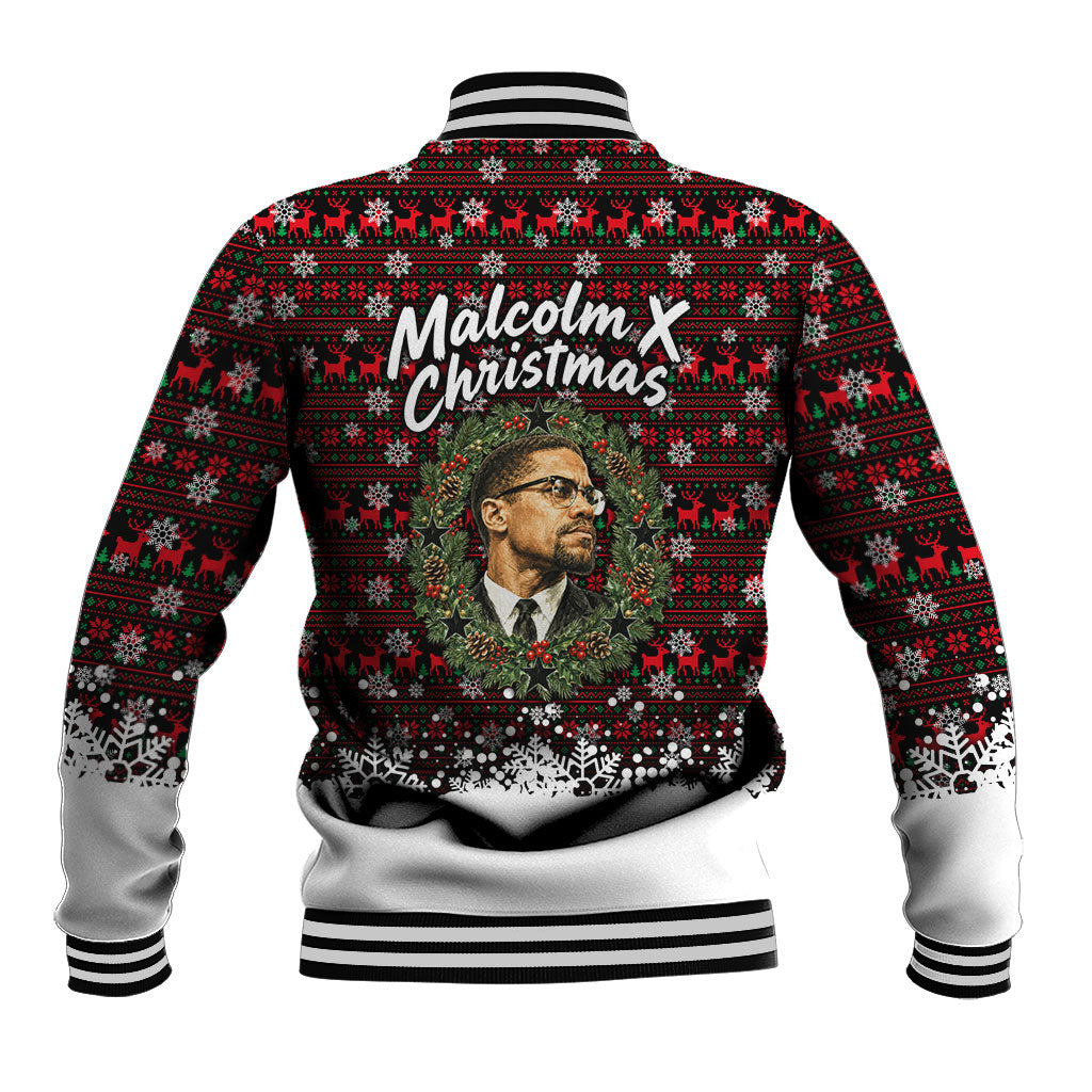 Malcolm X Christmas Baseball Jacket Retro Knitted Pattern Holiday Wreath Civil Rights Leader