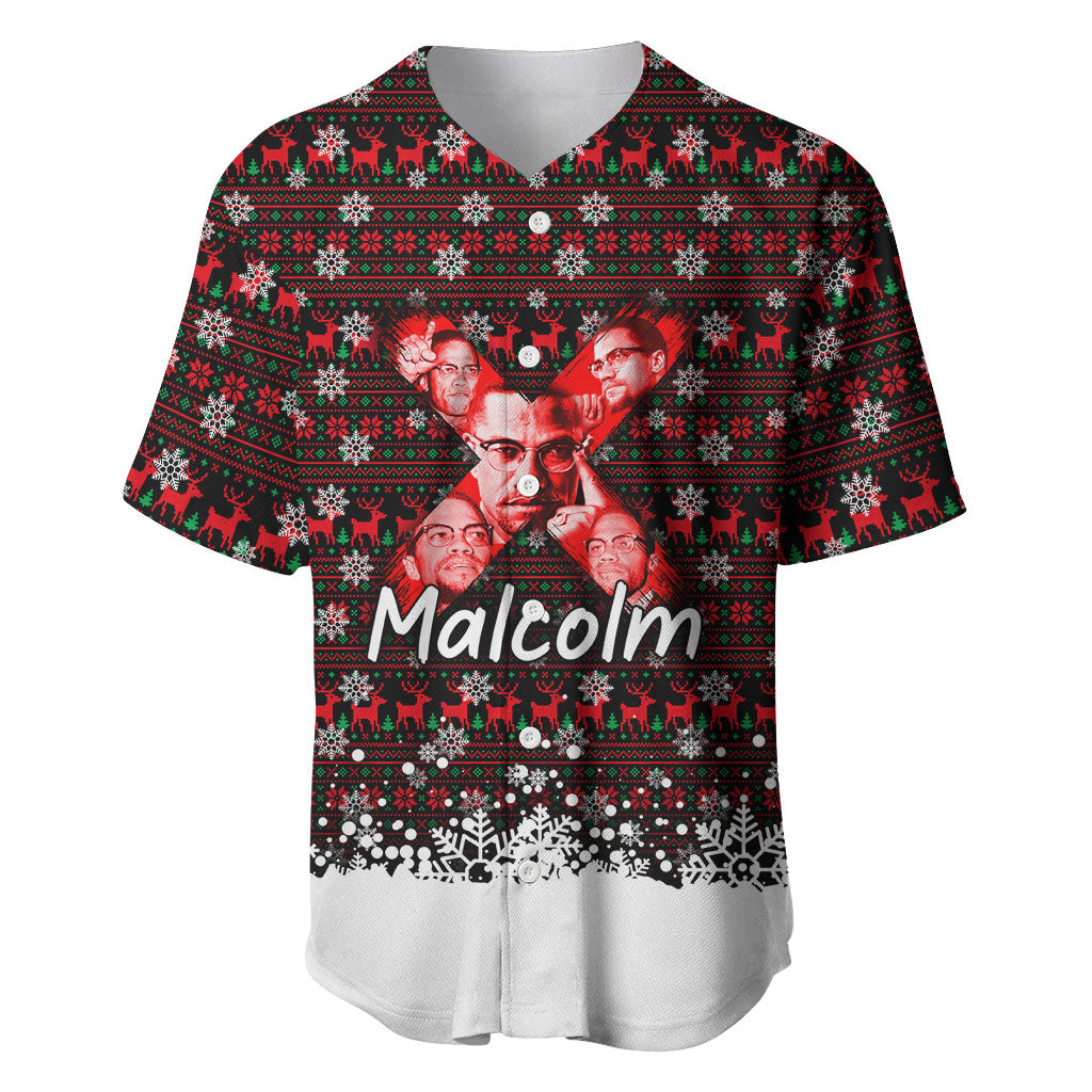 Malcolm X Christmas Baseball Jersey Retro Knitted Pattern Holiday Wreath Civil Rights Leader