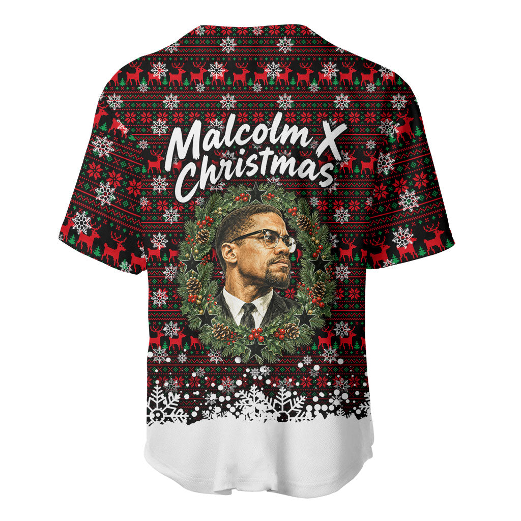 Malcolm X Christmas Baseball Jersey Retro Knitted Pattern Holiday Wreath Civil Rights Leader