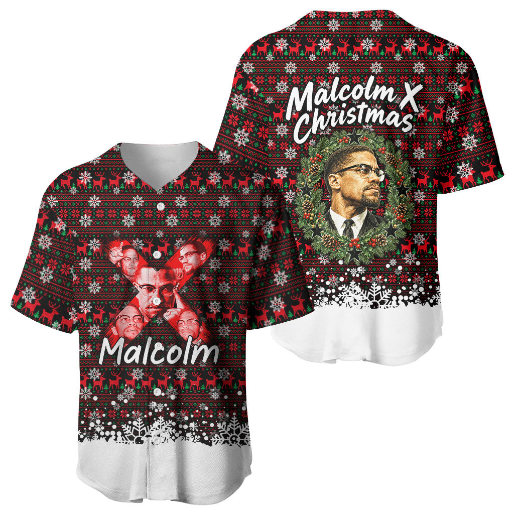 Malcolm X Christmas Baseball Jersey Retro Knitted Pattern Holiday Wreath Civil Rights Leader