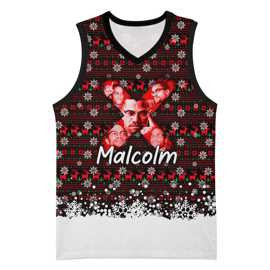 Malcolm X Christmas Basketball Jersey Retro Knitted Pattern Holiday Wreath Civil Rights Leader