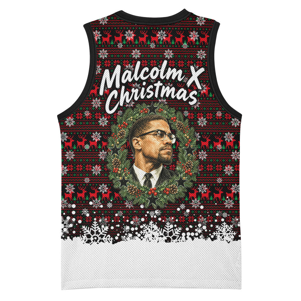 Malcolm X Christmas Basketball Jersey Retro Knitted Pattern Holiday Wreath Civil Rights Leader