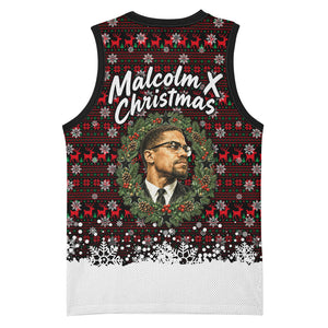 Malcolm X Christmas Basketball Jersey Retro Knitted Pattern Holiday Wreath Civil Rights Leader