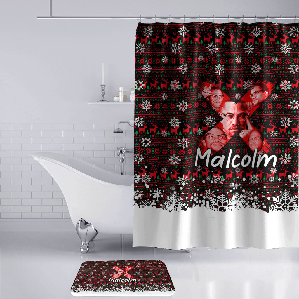 Malcolm X Christmas Bathroom Set Retro Knitted Pattern Holiday Wreath Civil Rights Leader