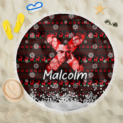 Malcolm X Christmas Beach Blanket Retro Knitted Pattern Holiday Wreath Civil Rights Leader