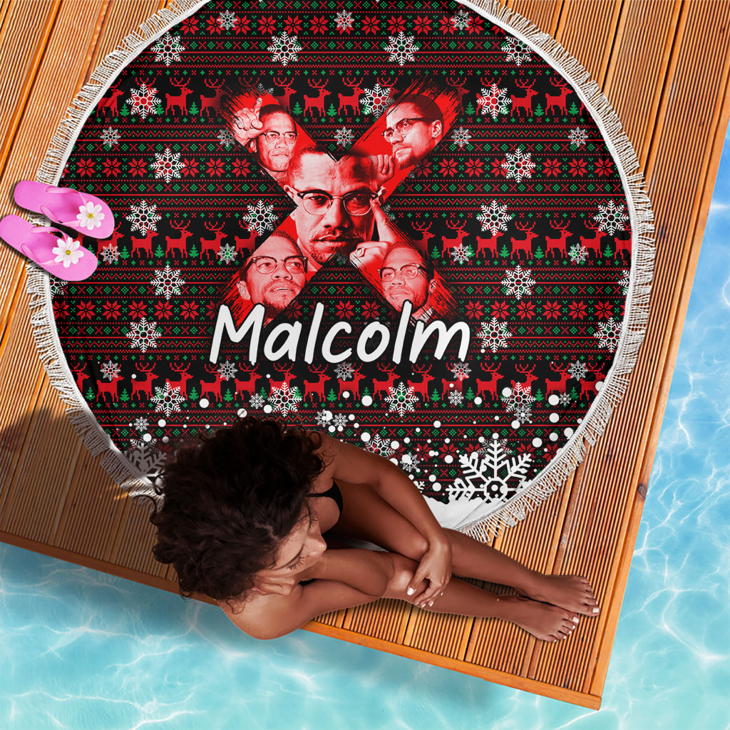 Malcolm X Christmas Beach Blanket Retro Knitted Pattern Holiday Wreath Civil Rights Leader