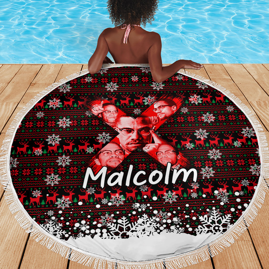 Malcolm X Christmas Beach Blanket Retro Knitted Pattern Holiday Wreath Civil Rights Leader