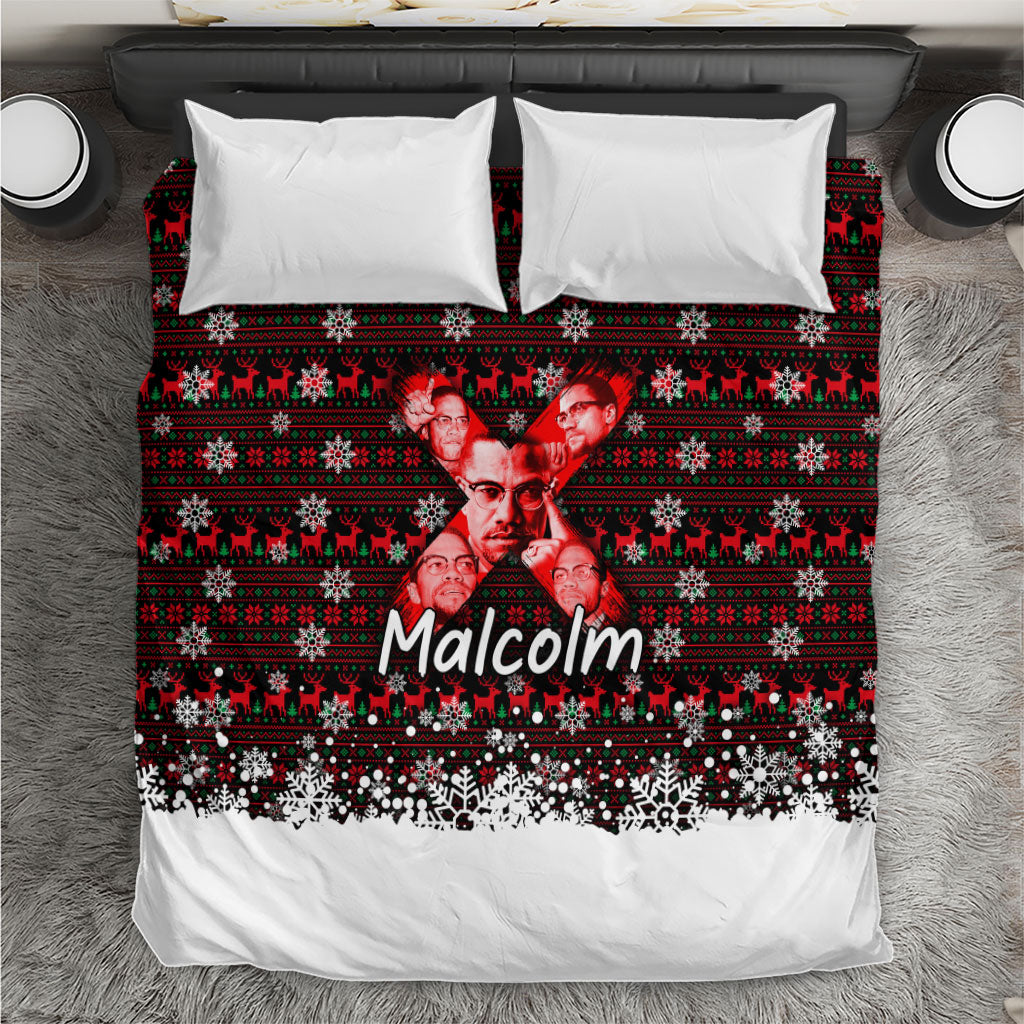 Malcolm X Christmas Bedding Set Retro Knitted Pattern Holiday Wreath Civil Rights Leader