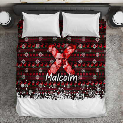 Malcolm X Christmas Bedding Set Retro Knitted Pattern Holiday Wreath Civil Rights Leader