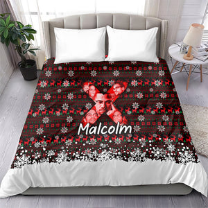 Malcolm X Christmas Bedding Set Retro Knitted Pattern Holiday Wreath Civil Rights Leader