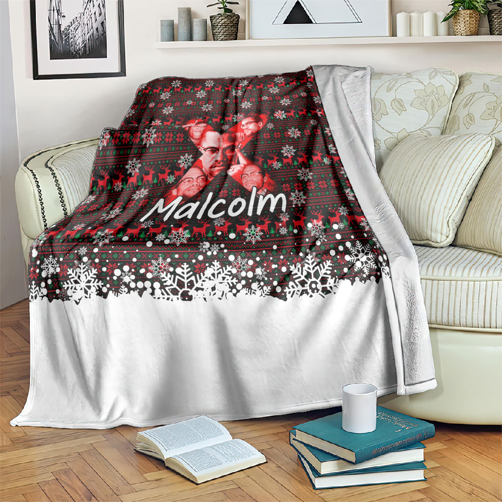 Malcolm X Christmas Blanket Retro Knitted Pattern Holiday Wreath Civil Rights Leader