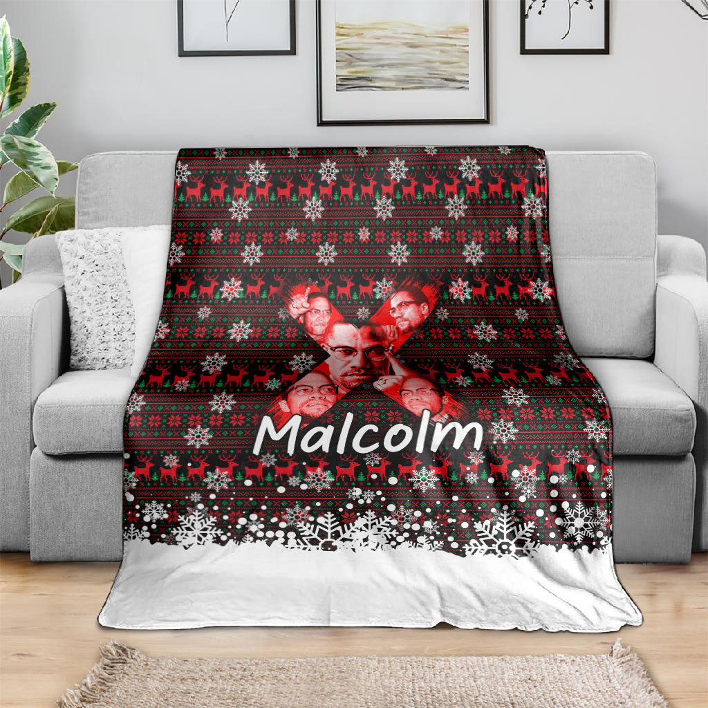 Malcolm X Christmas Blanket Retro Knitted Pattern Holiday Wreath Civil Rights Leader