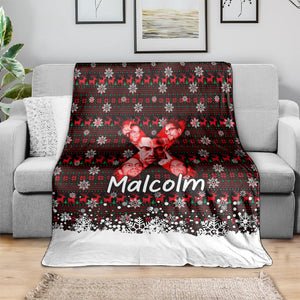 Malcolm X Christmas Blanket Retro Knitted Pattern Holiday Wreath Civil Rights Leader