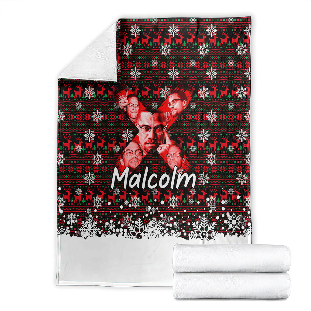 Malcolm X Christmas Blanket Retro Knitted Pattern Holiday Wreath Civil Rights Leader