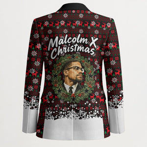 Malcolm X Christmas Blazer Retro Knitted Pattern Holiday Wreath Civil Rights Leader